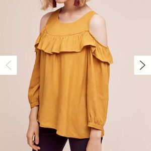 Anthropologie Brearly Open-shoulder Blouse Top by Maeve in Mustard - Size 0